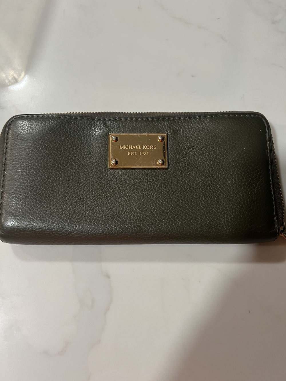 Michael Kors Olive Green Zip-Around Leather Wallet